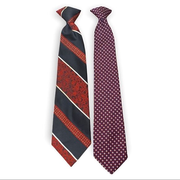Two Vintage Clip on mens ties red and blue 1960s 1979s polyester Mens Store - Picture 1 of 6
